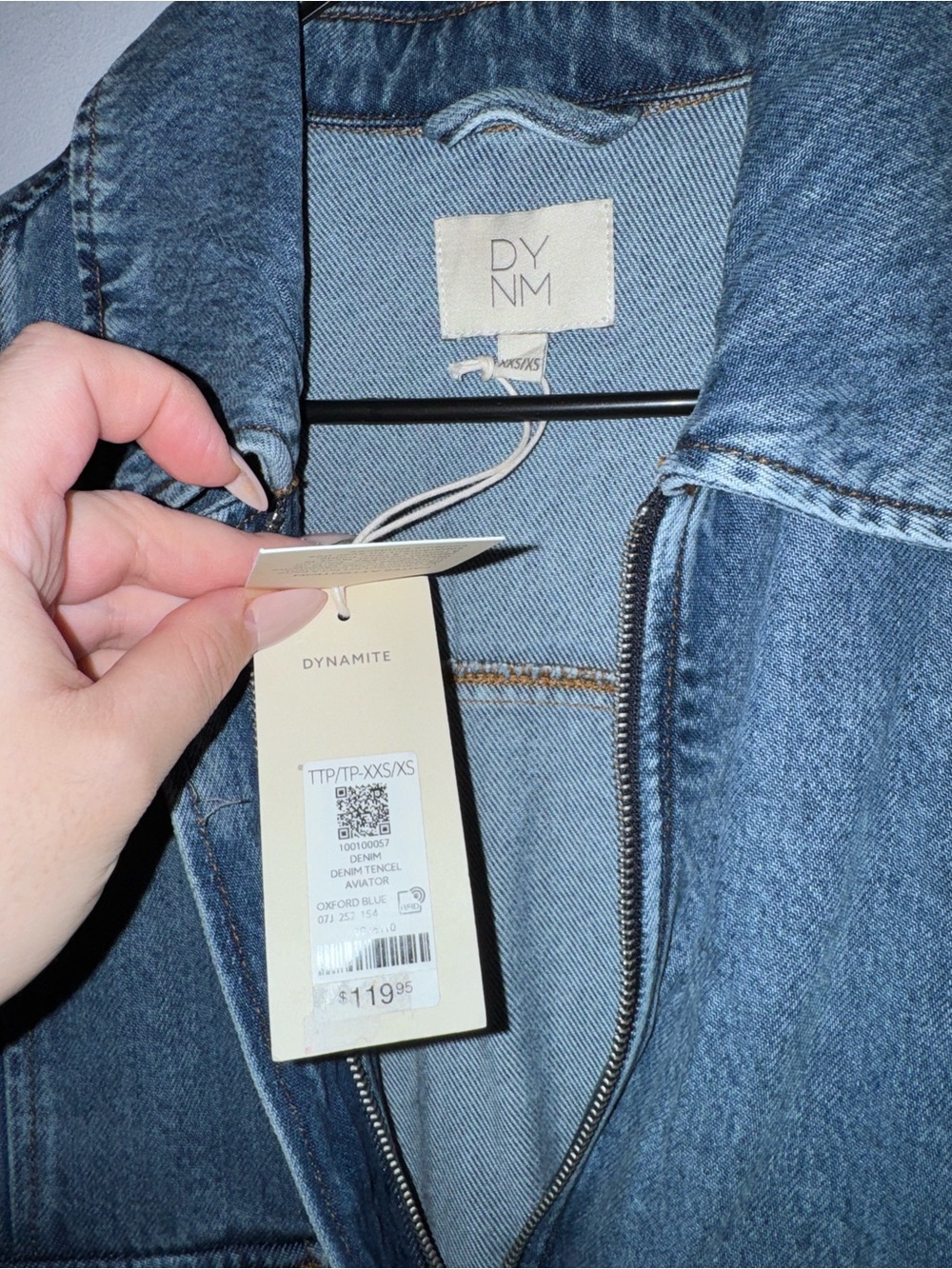 Dynamite Collared Blue Denim Zip-Front Jacket - Picture 6 of 7